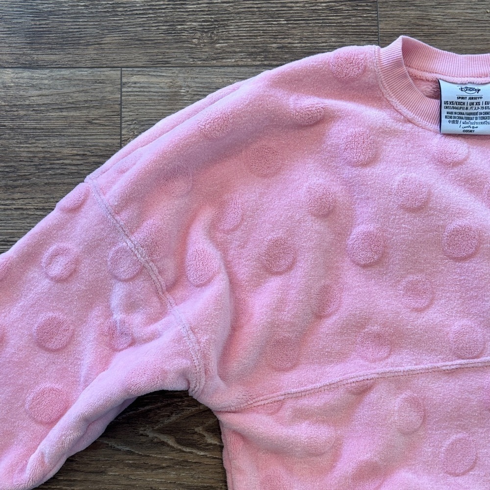 Disneyland Spirit Jersey Pink Polka Dot Crew Neck Fleece US XS - Picture 7 of 10